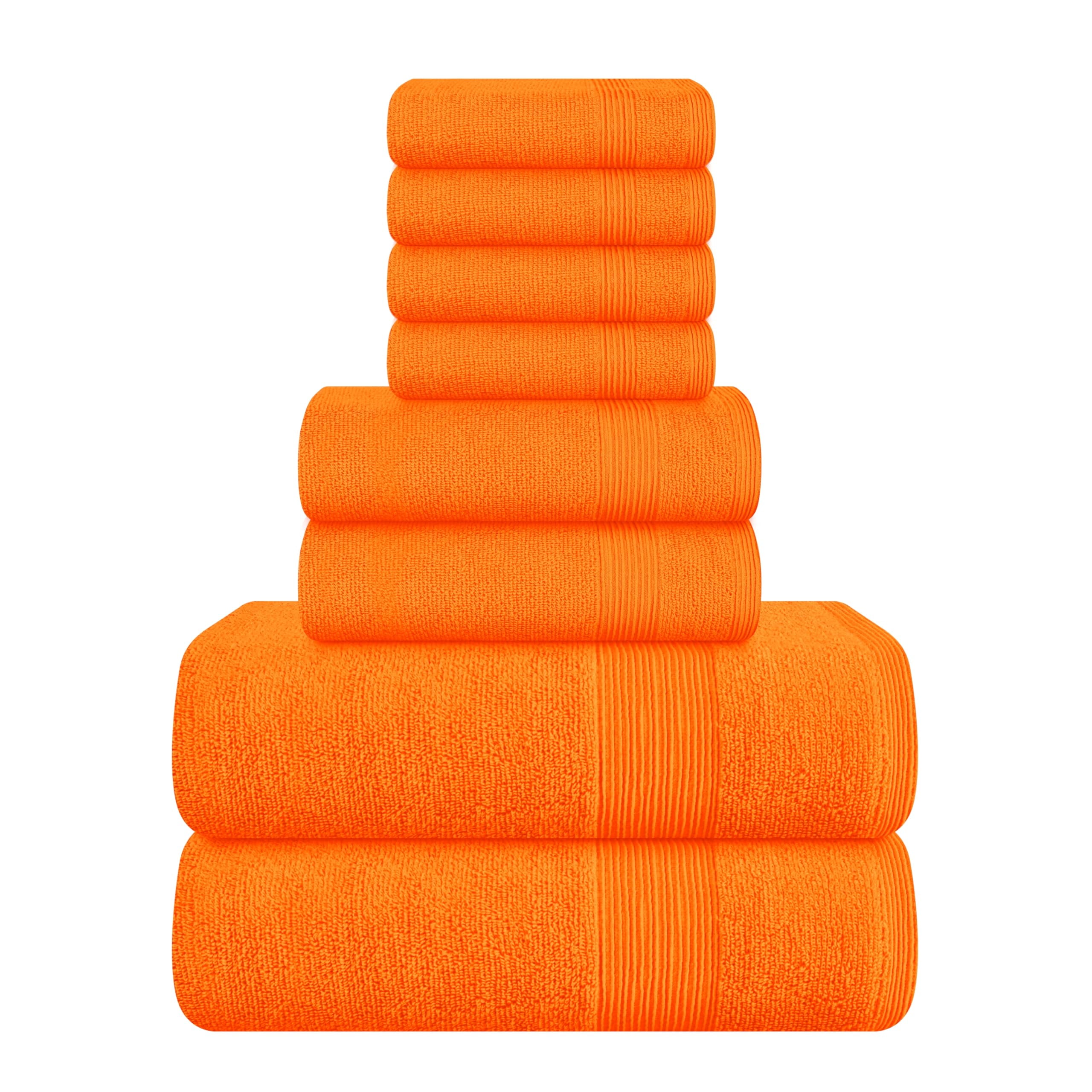 MALLONI HOME 8 Piece Towel Set 100% Ring Spun Cotton, 2 Bath Towels 27x54, 2 Hand Towels 16x28 and 4 Washcloths 13x13 - Ultra Soft Highly Absorbent Machine Washable Hotel Spa Quality - Orange