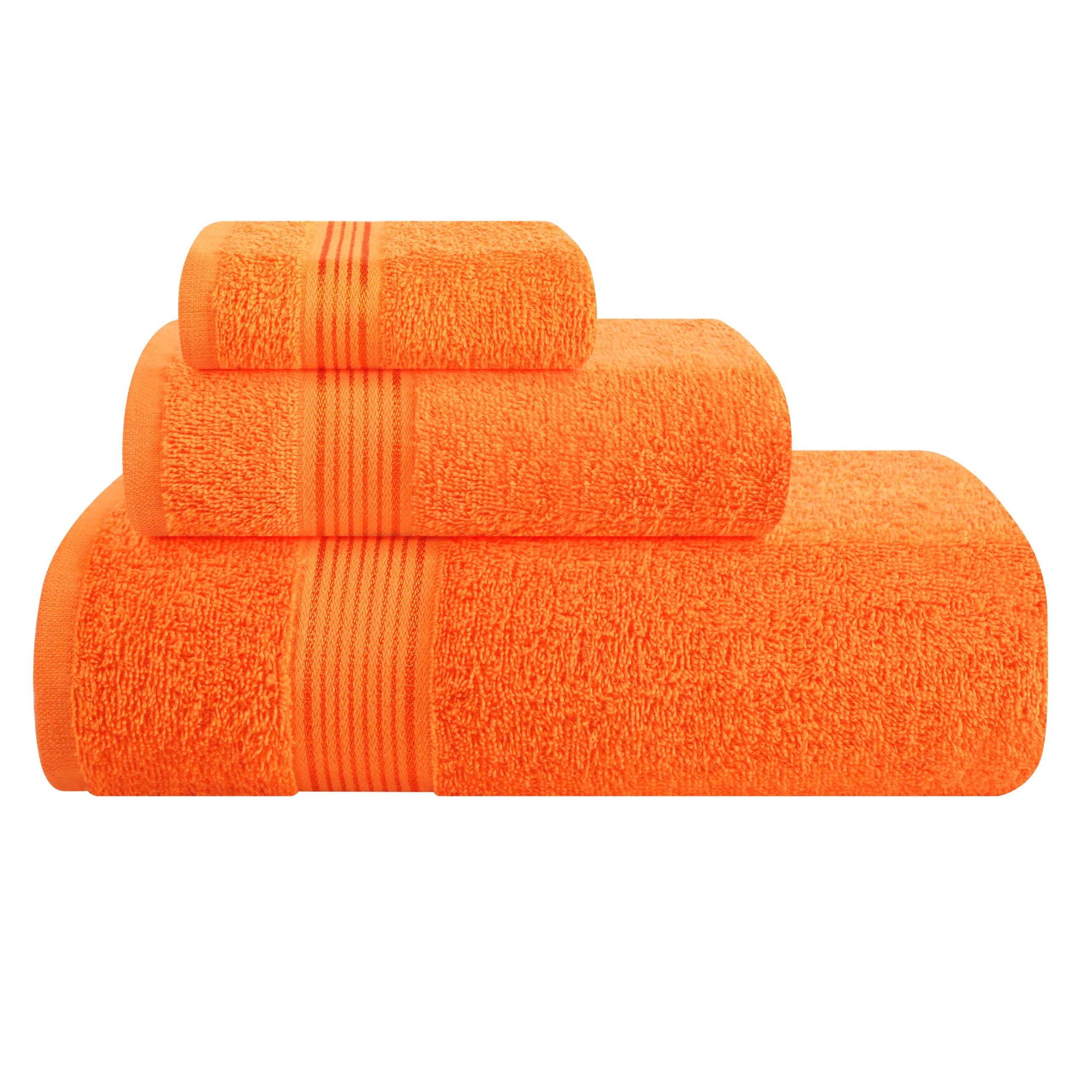 MALLONI HOME Ultra Soft 3 Pack Cotton Towel Set, Contains a Bath Towel 28x55 inch, a Hand Towel 16x24 inch & a Wash Coth 12x12 inch, Ideal Everyday use, Compact & Lightweight - Orange