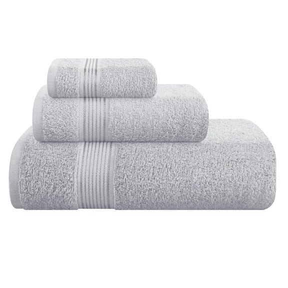 MALLONI HOME Ultra Soft 3 Pack Cotton Towel Set, Contains a Bath Towel 28x55 inch, a Hand Towel 16x24 inch & a Wash Coth 12x12 inch, Ideal Everyday use, Compact & Lightweight - Light Grey