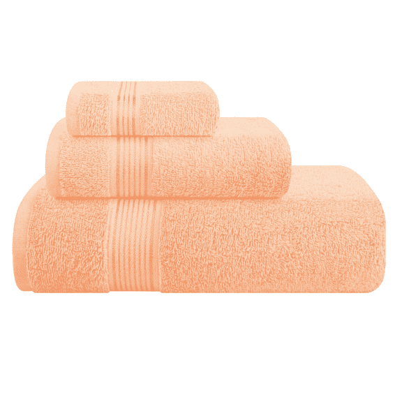 MALLONI HOME Ultra Soft 3 Pack Cotton Towel Set, Contains a Bath Towel 28x55 inch, a Hand Towel 16x24 inch & a Wash Coth 12x12 inch, Ideal Everyday use, Compact & Lightweight - Peach