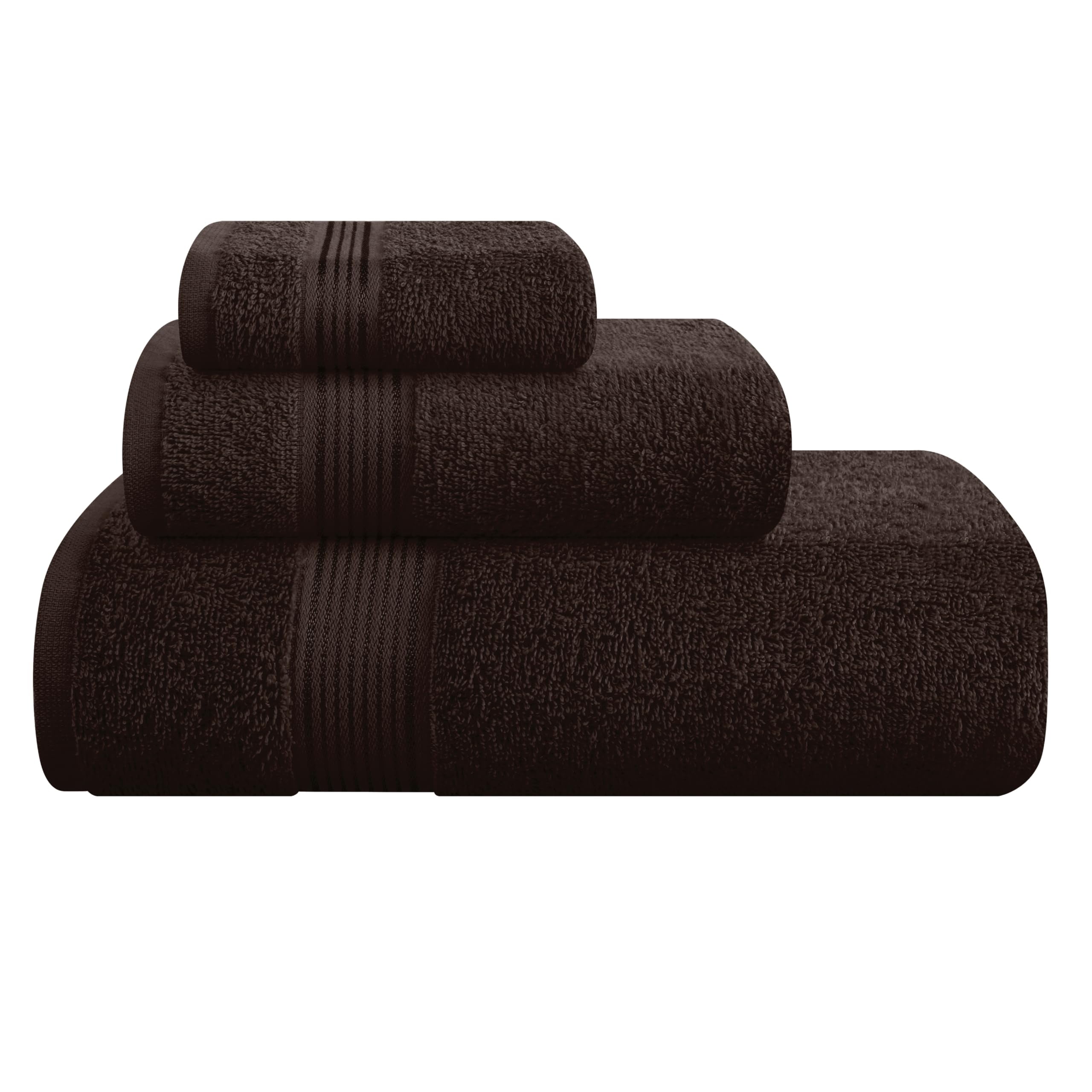 MALLONI HOME Ultra Soft 3 Pack Cotton Towel Set, Contains a Bath Towel 28x55 inch, a Hand Towel 16x24 inch & a Wash Coth 12x12 inch, Ideal Everyday use, Compact & Lightweight - Chocolate Brown