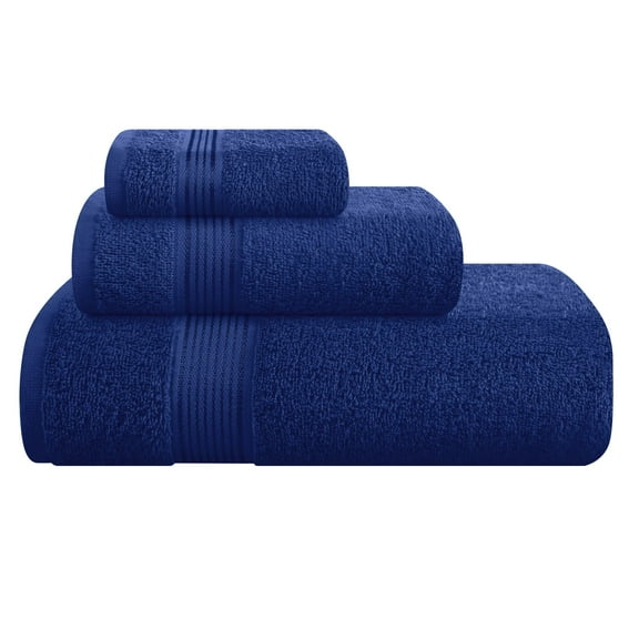 MALLONI HOME Ultra Soft 3 Pack Cotton Towel Set, Contains a Bath Towel 28x55 inch, a Hand Towel 16x24 inch & a Wash Coth 12x12 inch, Ideal Everyday use, Compact & Lightweight - Navy Blue