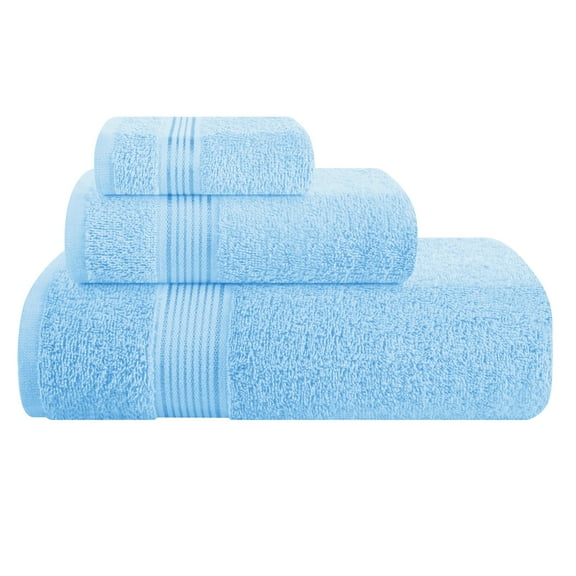 MALLONI HOME Ultra Soft 3 Pack Cotton Towel Set, Contains a Bath Towel 28x55 inch, a Hand Towel 16x24 inch & a Wash Coth 12x12 inch, Ideal Everyday use, Compact & Lightweight - Sky Blue