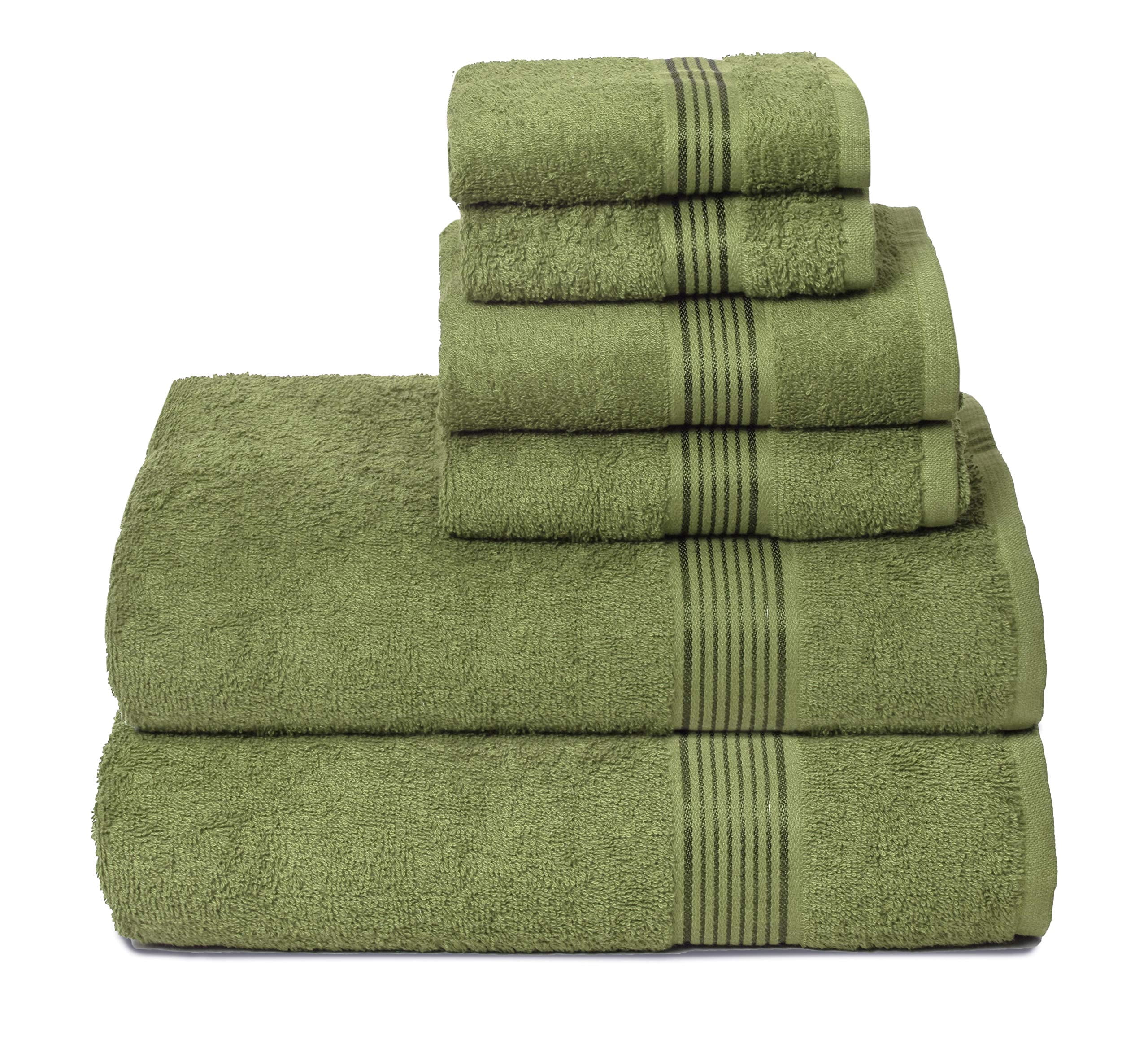 MALLONI HOME Ultra Soft 6 Pack Cotton Towel Set, Contains 2 Bath Towels 28x55 inch, 2 Hand Towels 16x24 inch & 2 Wash Coths 12x12 inch, Ideal for Everyday use, Compact & Lightweight - Kiwi Green