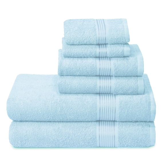 MALLONI HOME Ultra Soft 6 Pack Cotton Towel Set, Contains 2 Bath Towels 28x55 inch, 2 Hand Towels 16x24 inch & 2 Wash Coths 12x12 inch, Ideal for Everyday use, Compact & Lightweight - Sky Blue