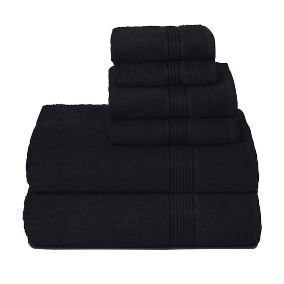 MALLONI HOME Ultra Soft 6 Pack Cotton Towel Set, Contains 2 Bath Towels 28x55 inch, 2 Hand Towels 16x24 inch & 2 Wash Coths 12x12 inch, Ideal for Everyday use, Compact & Lightweight - Black