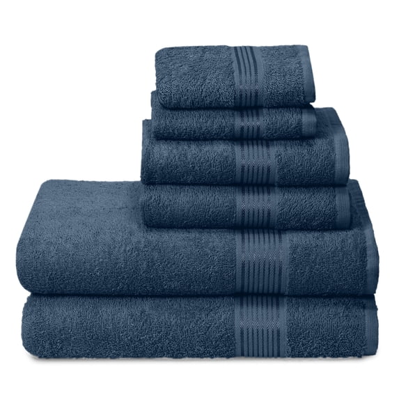 MALLONI HOME Ultra Soft 6 Pack Cotton Towel Set, Contains 2 Bath Towels 28x55 inch, 2 Hand Towels 16x24 inch & 2 Wash Coths 12x12 inch, Ideal Everyday use, Compact & Lightweight - Mineral Blue