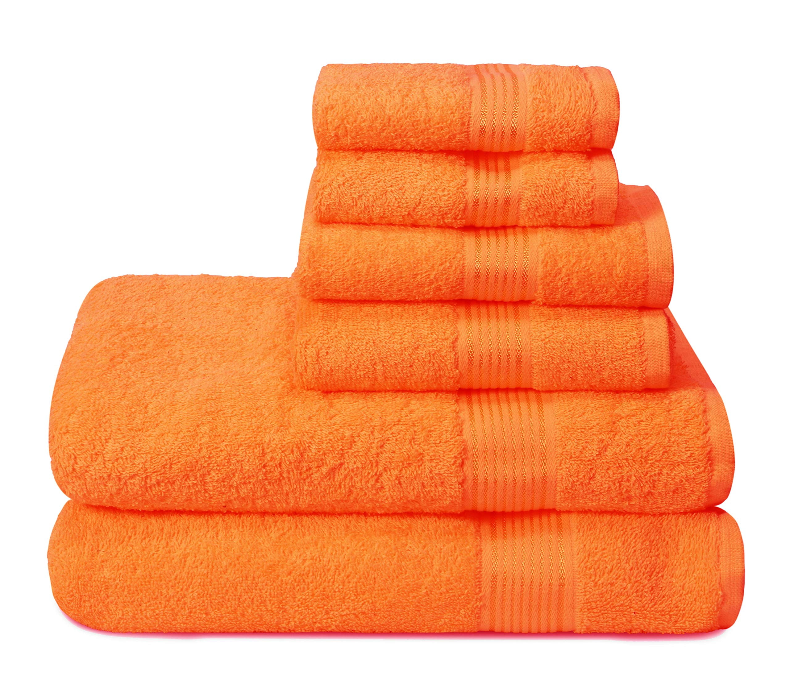 MALLONI HOME Ultra Soft 6 Pack Cotton Towel Set, Contains 2 Bath Towels 28x55 inch, 2 Hand Towels 16x24 inch & 2 Wash Coths 12x12 inch, Ideal for Everyday use, Compact & Lightweight - Orange