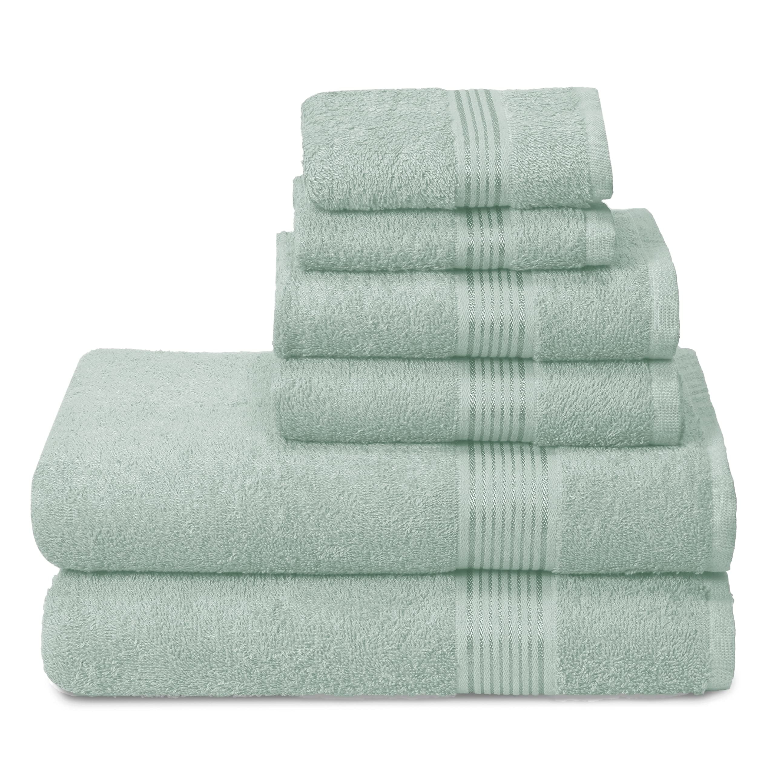 MALLONI HOME Ultra Soft 6 Pack Cotton Towel Set, Contains 2 Bath Towels 28x55 inch, 2 Hand Towels 16x24 inch & 2 Wash Coths 12x12 inch, Ideal Everyday use, Compact & Lightweight - Sea Green