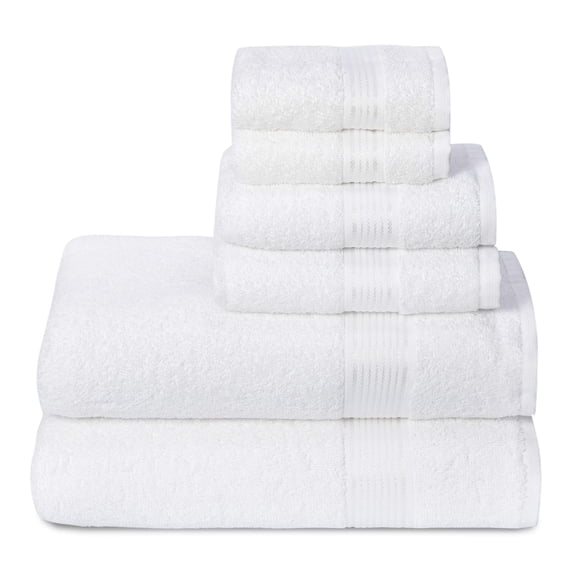MALLONI HOME Ultra Soft 6 Pack Cotton Towel Set, Contains 2 Bath Towels 28x55 inch, 2 Hand Towels 16x24 inch & 2 Wash Coths 12x12 inch, Ideal Everyday use, Compact & Lightweight - White