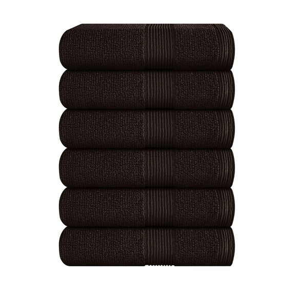 MALLONI HOME Ultra Soft 6-Piece Hand Towel Set 16x28 - 100% Ringspun Cotton - Durable & Highly Absorbent Hand Towels - Ideal for use in Bathroom, Kitchen, Gym, Spa & General Cleaning Chocolate Brown