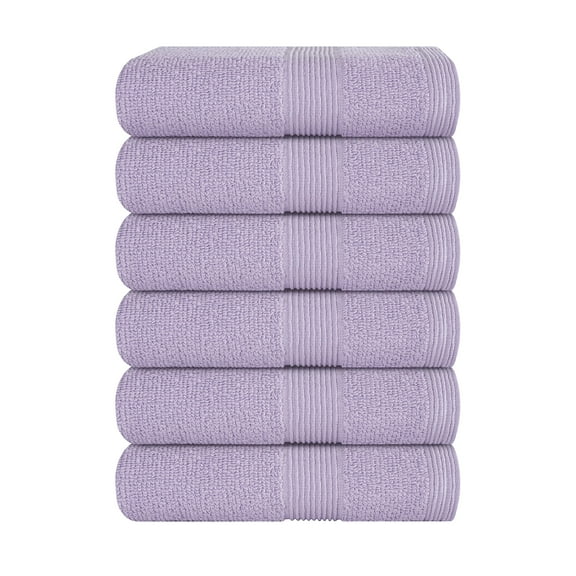 MALLONI HOME Ultra Soft 6-Piece Hand Towel Set 16x28 - 100% Ringspun Cotton - Durable & Highly Absorbent Hand Towels - Ideal for use in Bathroom, Kitchen, Gym, Spa & General Cleaning - Purple