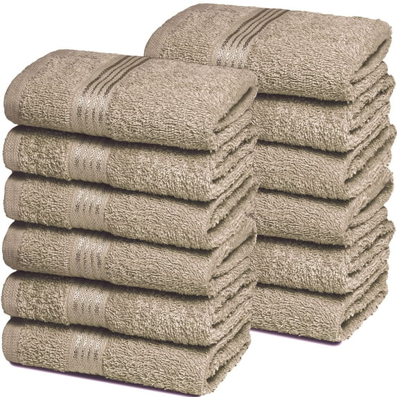 MALLONI HOME Ultra Soft Cotton Washcloths, Contains 12 Piece Face Cloths 12x12 inch, Ideal for Everyday use Face Towels, Compact & Lightweight Multi Purpose Washcloths - Tan
