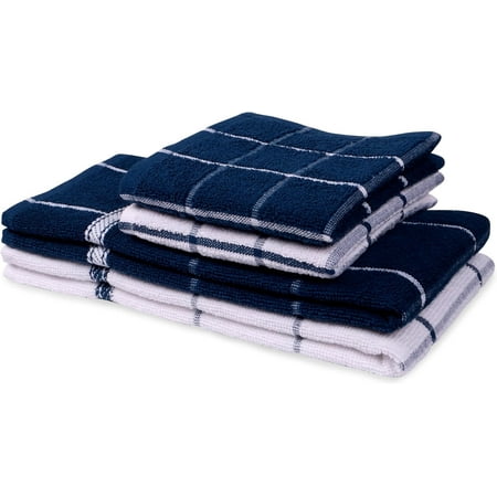 MALLOWEX Kitchen Towel and Dishcloth Set, Pack of 4 | 12 x 12 and 16 x 26 inches | Super Soft and Absorbent Dish Towels | 100% Cotton Dish Rags for Drying Dishes | Navy Blue