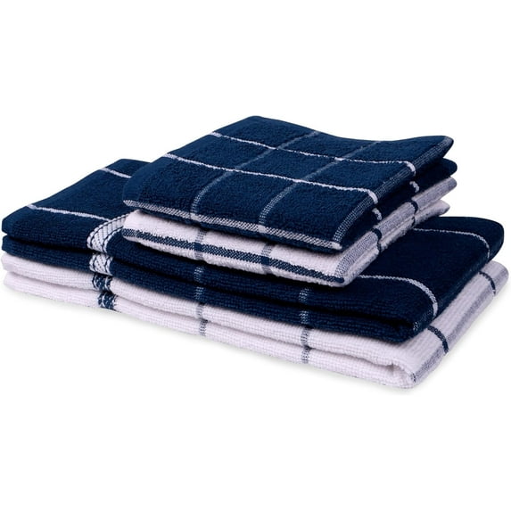 MALLOWEX Kitchen Towel and Dishcloth Set, Pack of 4 | 12 x 12 and 16 x 26 inches | Super Soft and Absorbent Dish Towels | 100% Cotton Dish Rags for Drying Dishes | Navy Blue