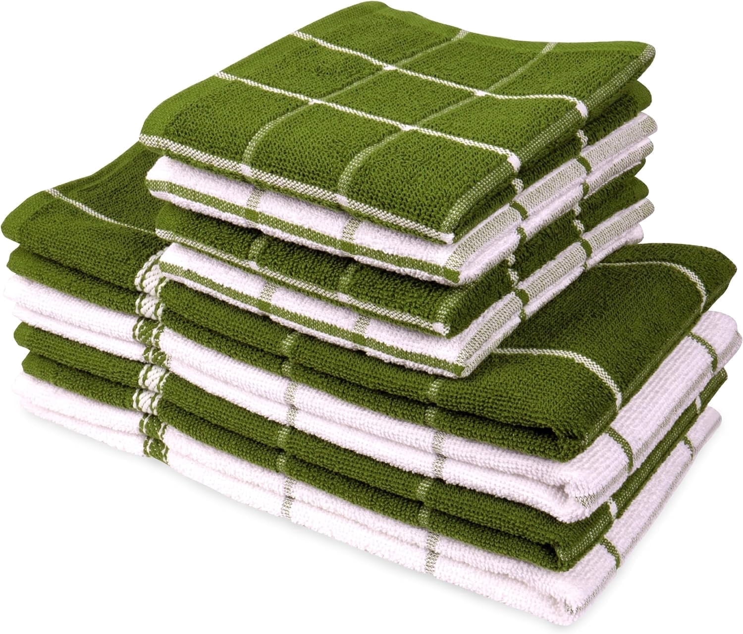 MALLOWEX Kitchen Towel and Dishcloth Set, Pack of 8 | 12 x 12 and 16 x 26 Inches | Super Soft and Absorbent Dish Towels | 100% Cotton Dish Rags for Drying Dishes | Quick Drying Tea Towels | Green