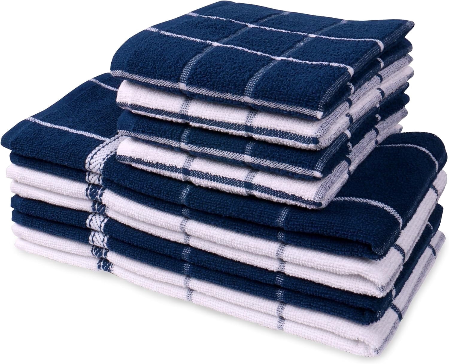 MALLOWEX Kitchen Towel and Dishcloth Set, Pack of 8 | 12 x 12 and 16 x 26 inches | Super Soft and Absorbent | 100% Cotton Dish Rags for Drying Dishes | Navy Blue