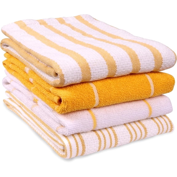 MALLOWEX Kitchen Towel Set, Pack of 4 | 16 x 26 and 17 x 25 inches | Super Soft and Absorbent | 100% Cotton for Drying Dishes | Quick Drying | Yellow
