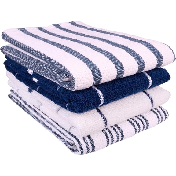 MALLOWEX Kitchen Towels Set, Pack of 4 | 16 x 26 and 17 x 25 Inches | Super Soft and Absorbent Hand Towels |100% Cotton Dish Towel for Drying Dishes | Quick Drying Kitchen Towels Set | Navy Blue