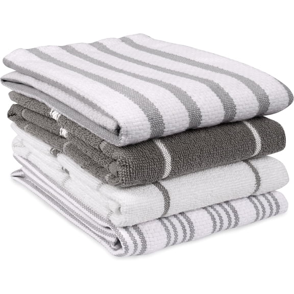 MALLOWEX Kitchen Towels Set, Pack of 4 | 16 x 26 and 17 x 25 Inches | Super Soft and Absorbent Hand Towels |100% Cotton Dish Towel for Drying Dishes | Quick Drying Kitchen Towels Set | Light Grey