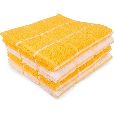 MALLOWEX Terry Kitchen Dish Cloth Set of 4 | 12 x 12 Inches | Super Soft and Absorbent Dish Towels |100% Cotton Dish Rags for Drying Dishes | Quick Drying Kitchen Towels | Tea Towels | Yellow