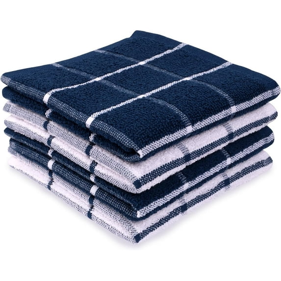 MALLOWEX Terry Kitchen Dish Cloth Set of 4 | 12 x 12 Inches | Super Soft and Absorbent Dish Towels |100% Cotton Dish Rags for Drying Dishes | Quick Drying Kitchen Towels | Tea Towels | Navy Blue