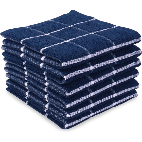 MALLOWEX Terry Kitchen Dish Cloth Set of 6 Solid | 12 x 12 Inches | Super Soft and Absorbent Dish Towels |100% Cotton Dish Rags for Drying Dishes | Quick Drying Kitchen Towels | Tea Towels |Navy Blue
