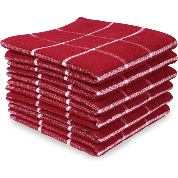 MALLOWEX Terry Kitchen Dish Cloth Set of 6 Solid | 12 x 12 Inches | Super Soft and Absorbent |100% Cotton Dish Rags for Drying Dishes | Tea Towels | Red