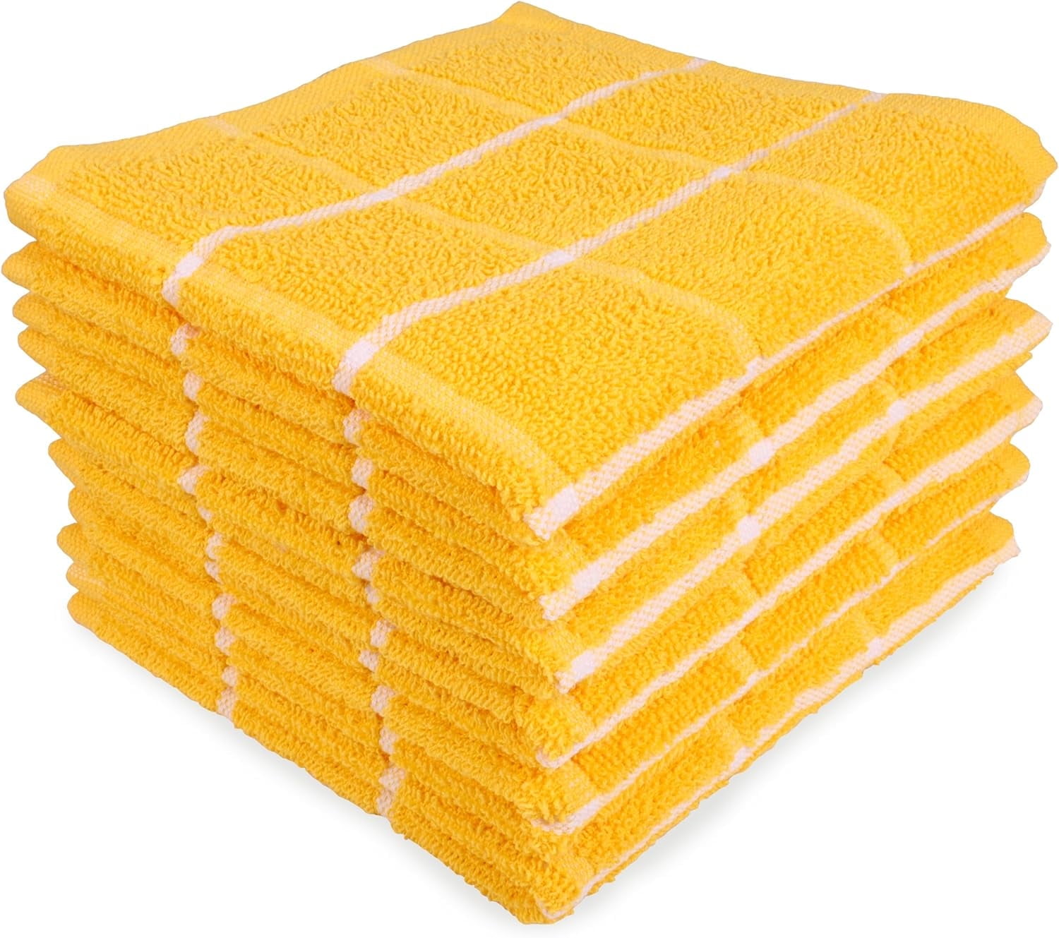 MALLOWEX Terry Kitchen Dish Cloth Set of 6 Solid | 12 x 12 inches | Super Soft and Absorbent |100% Cotton Dish Rags for Drying Dishes | Tea Towels | Yellow