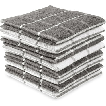 MALLOWEX Kitchen Dish Cloth Set of 8 | 12 x 12 inches | Super Soft and Absorbent | 100% Cotton  Rags for Drying Dishes  | Light Grey