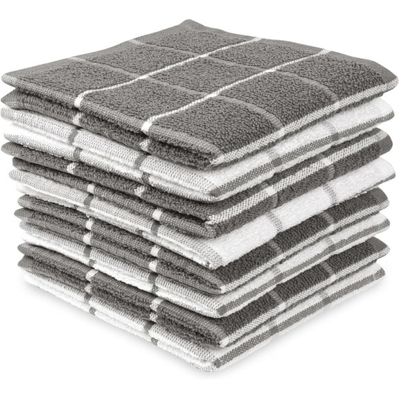 MALLOWEX Kitchen Dish Cloth Set of 8 | 12 x 12 inches | Super Soft and Absorbent | 100% Cotton  Rags for Drying Dishes  | Light Grey