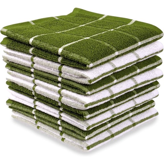 MALLOWEX 100% Cotton Terry Kitchen Dish Cloth Set, 12 x 12 in, Green, 8 Pack