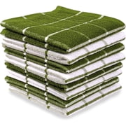 MALLOWEX 100% Cotton Terry Kitchen Dish Cloth Set, 12 x 12 in, Green, 8 Pack
