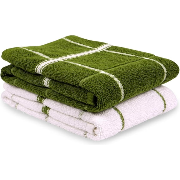 MALLOWEX Terry Kitchen Towels Set of 2 | Dish Towels 16 x 26 Inches | Super Soft and Absorbent Dish Towels |100% Cotton Dish Rags for Drying Dishes | Quick Drying  | Green