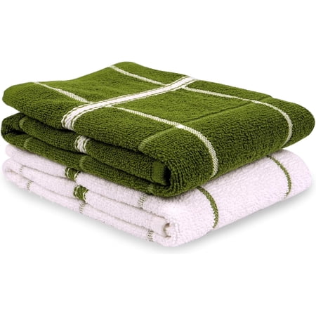 MALLOWEX Terry Kitchen Towels Set of 2 | Dish Towels 16 x 26 Inches | Super Soft and Absorbent Dish Towels |100% Cotton Dish Rags for Drying Dishes | Quick Drying | Green