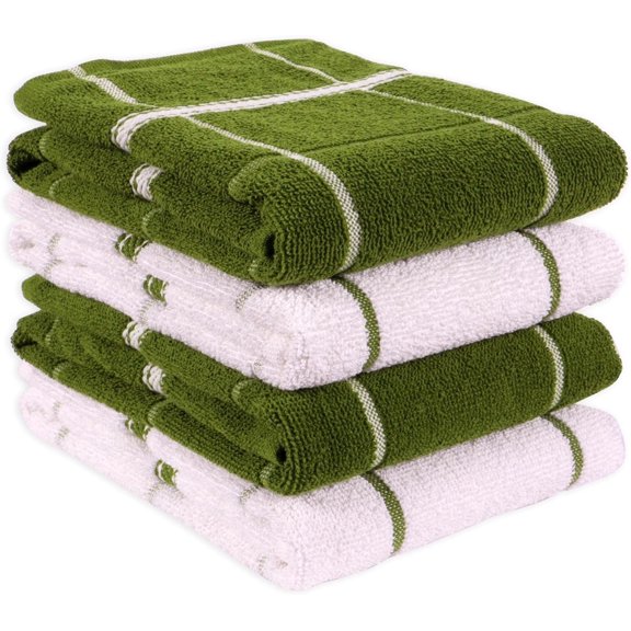 MALLOWEX Terry Kitchen Towels Set of 4 | 16 x 26 inches | Super Soft and Absorbent Dish Towels | 100% Cotton Dish Rags for Drying Dishes | Green