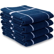MALLOWEX Terry Kitchen Towels Set of 4 Solid Checks | Dish Towels 16 x 26 Inches | Super Soft and Absorbent |100% Cotton Dish Rags for Drying Dishes | Quick Drying Kitchen Hand Towels | Navy Blue