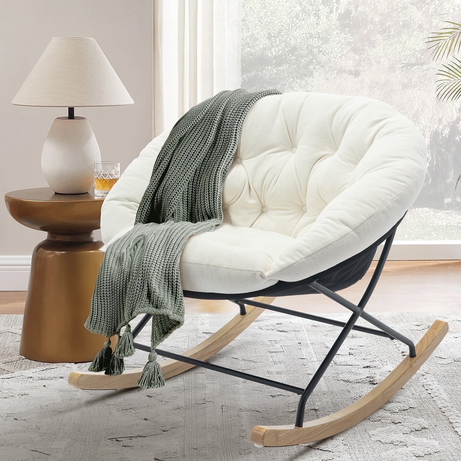 MALOL Adult Modern Round Papasan Rocking Chair,Indoor Glider Rocke ...