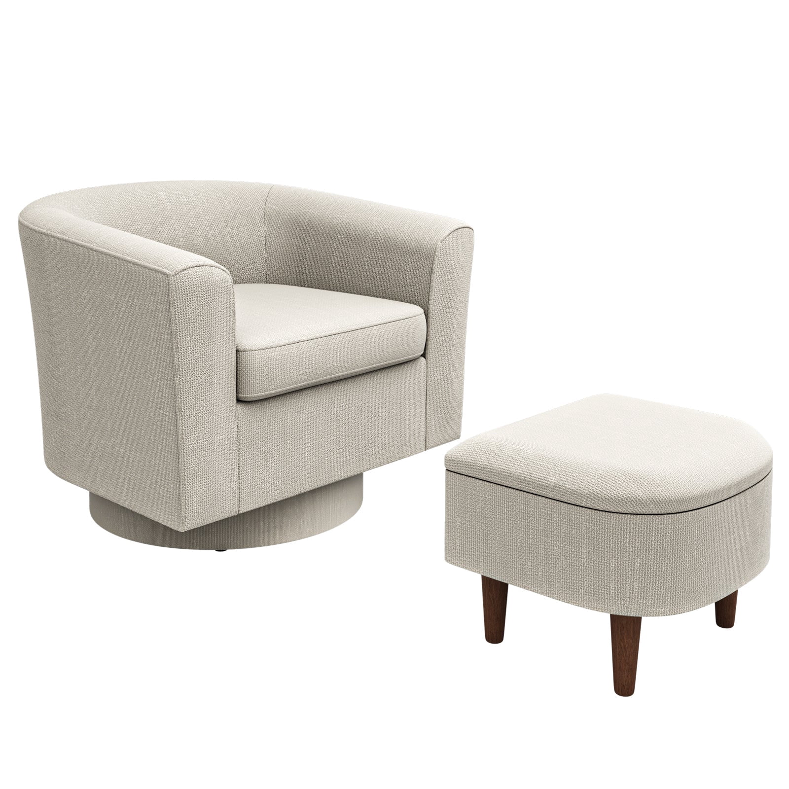 MALOL Swivel Barrel Accent Chair with Storage Ottoman, Comfy Upholstered Armchair for Living Room Bedroom