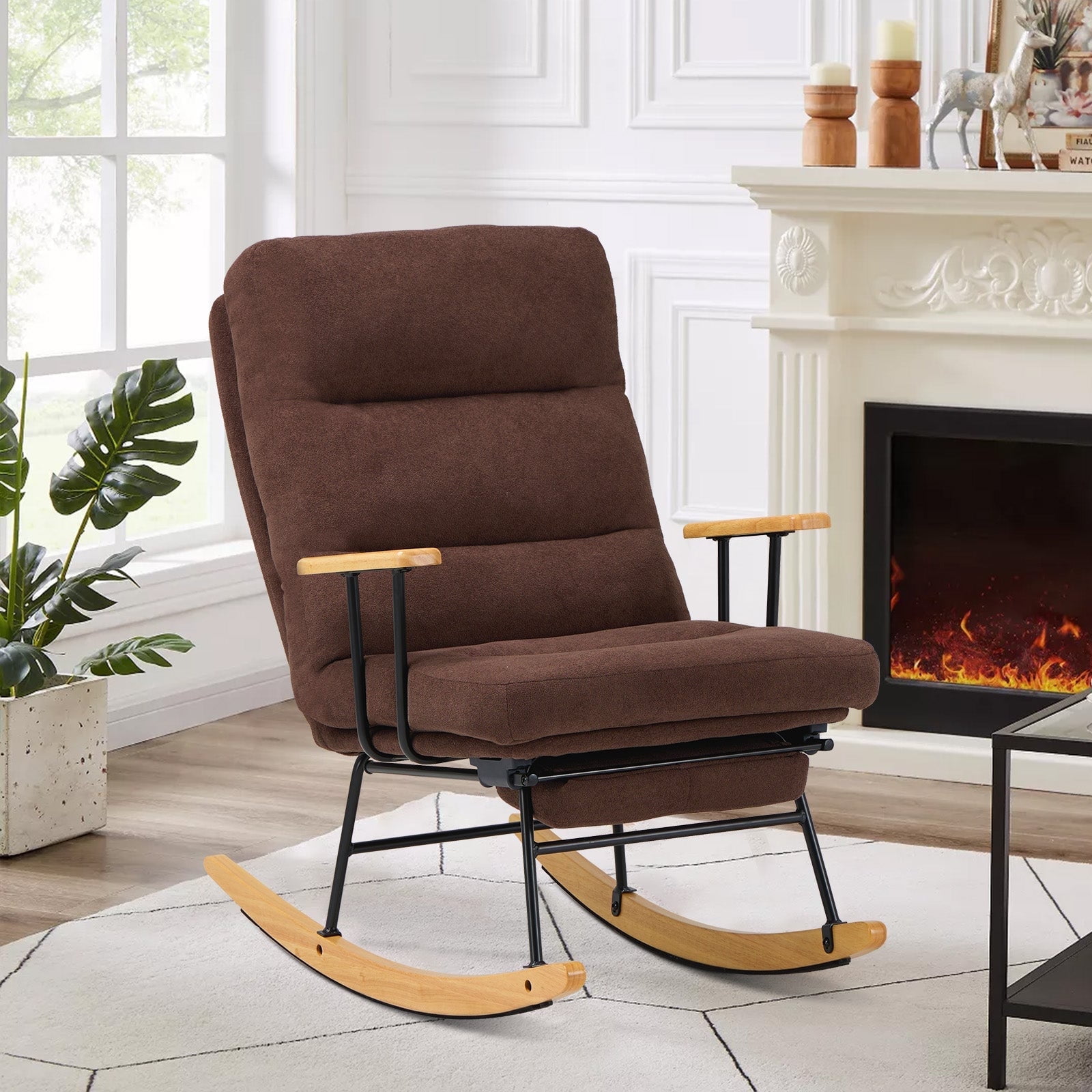 MALOL Rocking Chair Nursery with Retractable Footrest, High Backrest ...