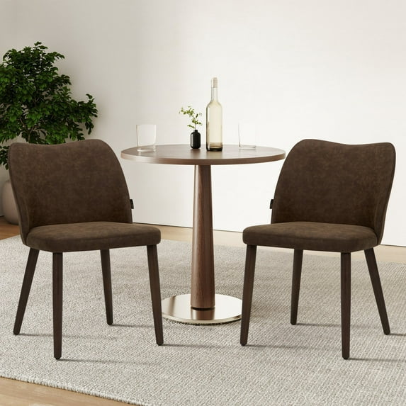 MALOL Upholstered Dining Chairs Set of 6,PU Leather Armless Side Chairs with Wood Legs for Living Room Kitchen Restaurant Dark Brown
