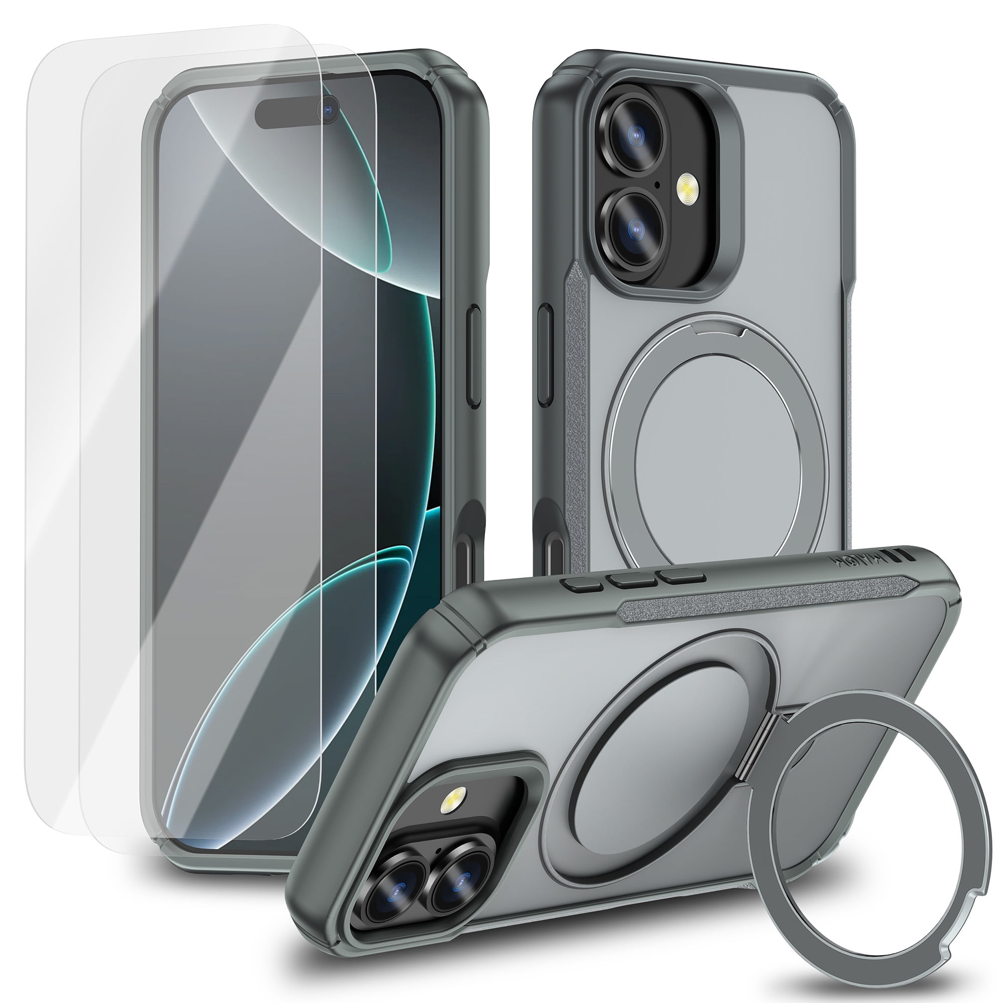 Protector Case MALOM Kickstand Matte Case with 2 Screen Protectors – Slim Shockproof ...