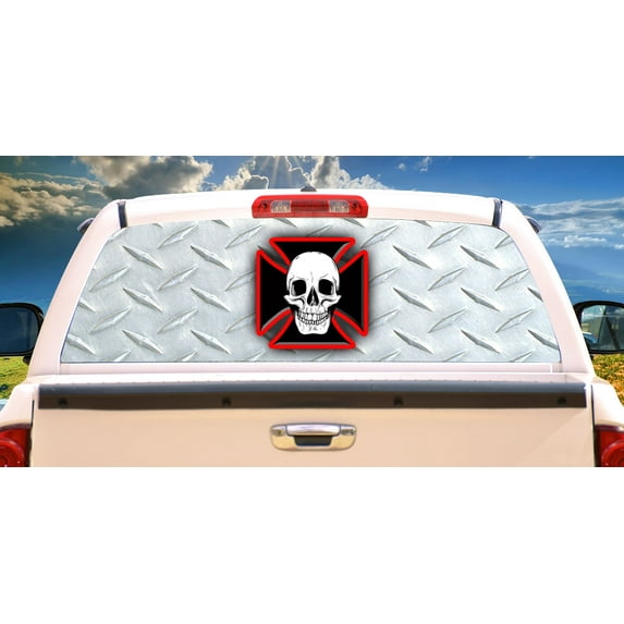 MALTESE CROSS SKULL Rear Window Graphic back truck decal suv car