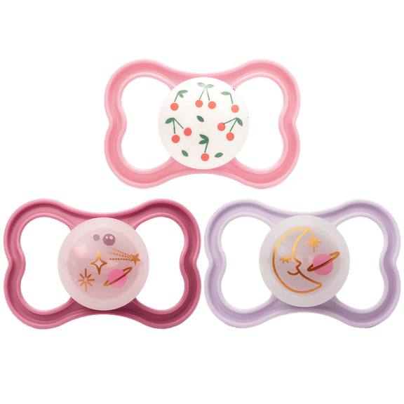 MAM Air Night & Day Baby Pacifier, For Sensitive Skin, Glows in the Dark, 3 Pack, 16+ Months, Girl