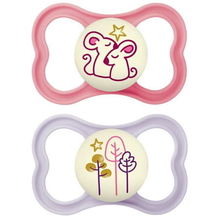 MAM Air Night Pacifier, 6+ Months, Girl, 2 Pack
