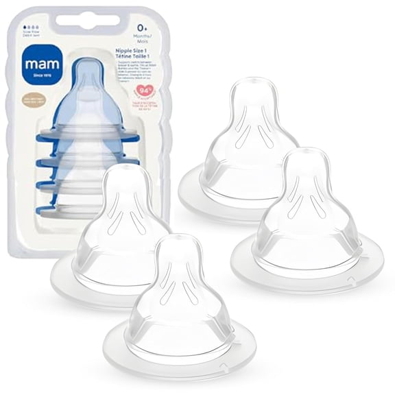 MAM Bottle Nipples Slow Flow Nipple Level 1, for Newborns and Older, SkinSoft Silicone Nipples for Baby Bottles