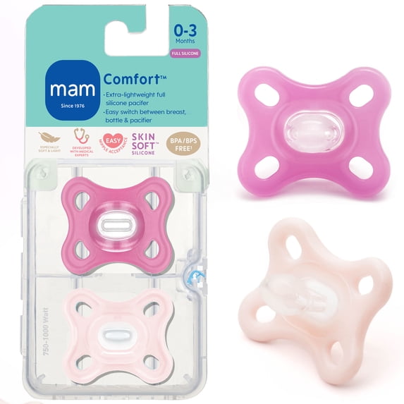 MAM Comfort Pacifier, 0-3 Months, Girl, 2 pack