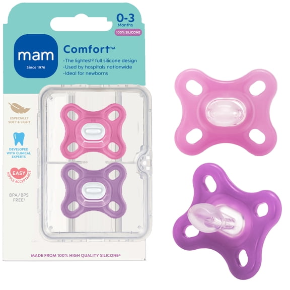 MAM Comfort Pacifier, 0-3 Months, Girl, 2 pack