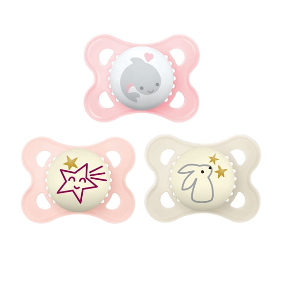 MAM Day & Night Pacifier, 0-6 Months, Girl, 3 pack