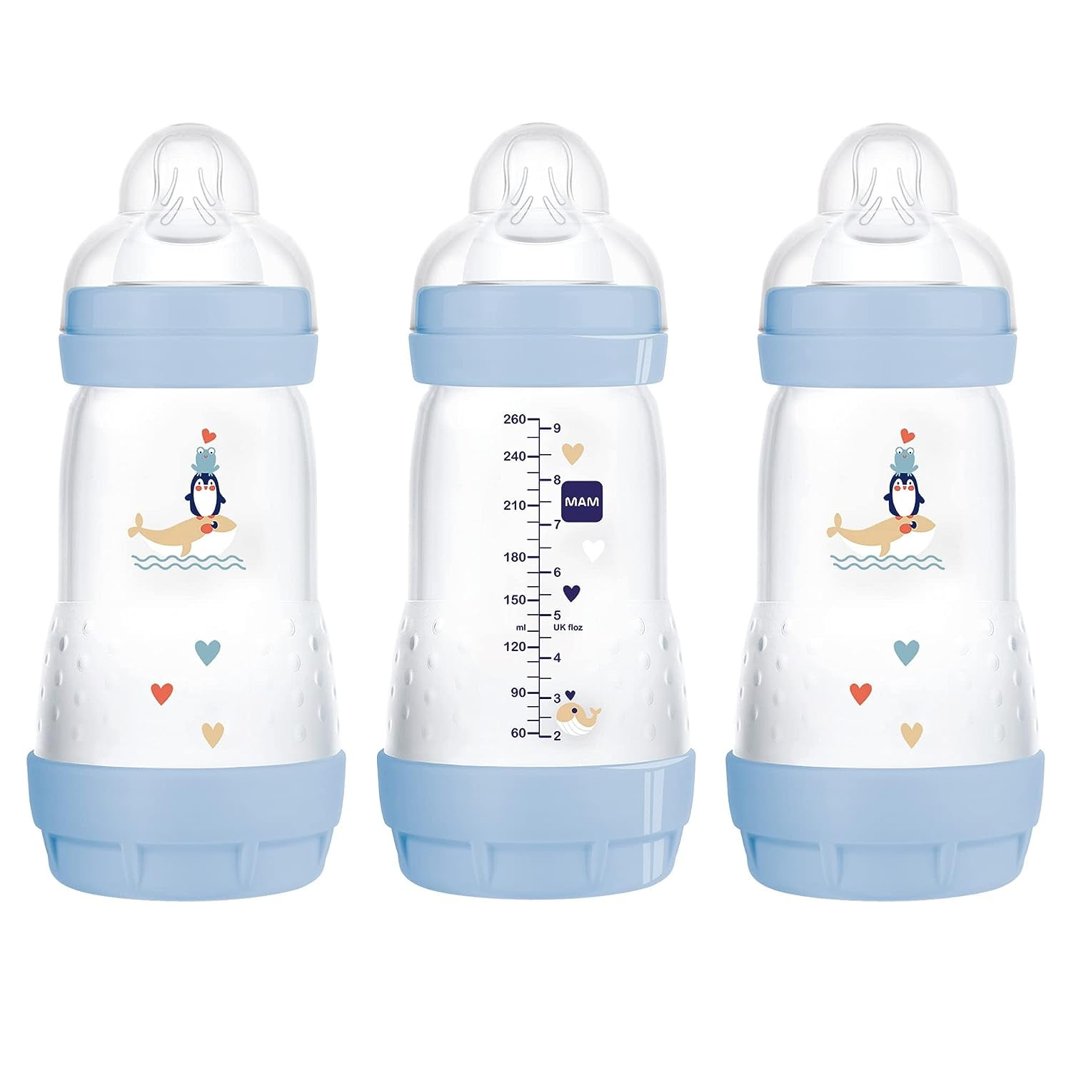 MAM Easy Start Anti-Colic Bottle 9 oz (3-Count), Baby Essentials, Medium  Flow Bottles with Silicone Nipple, Baby Bottles for Baby Boy, Blue 3 Count  (Pack of 1) Boy 